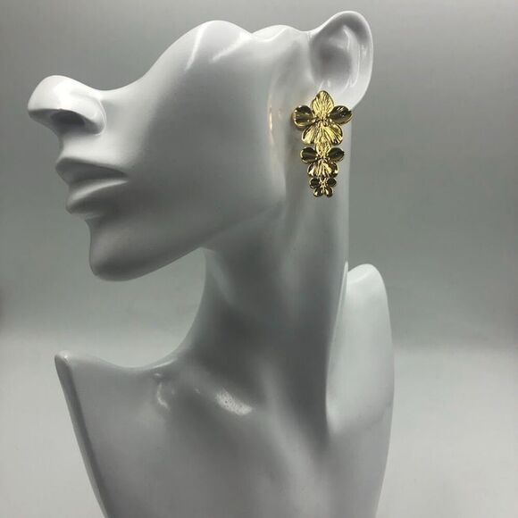 18K Gold Plated Women's Floral Sunflower Statement Dangling Pierced Earrings - Picture 4 of 8